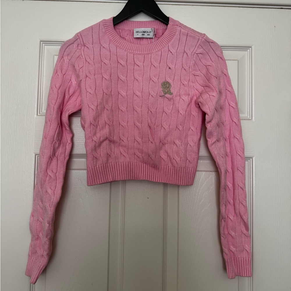 Hello Molly Blush Cable Knit Sweater